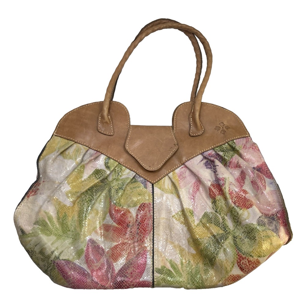 Patricia Nash Floral‎ Print Genuine Leather Large Lione Satchel Hobo Purse